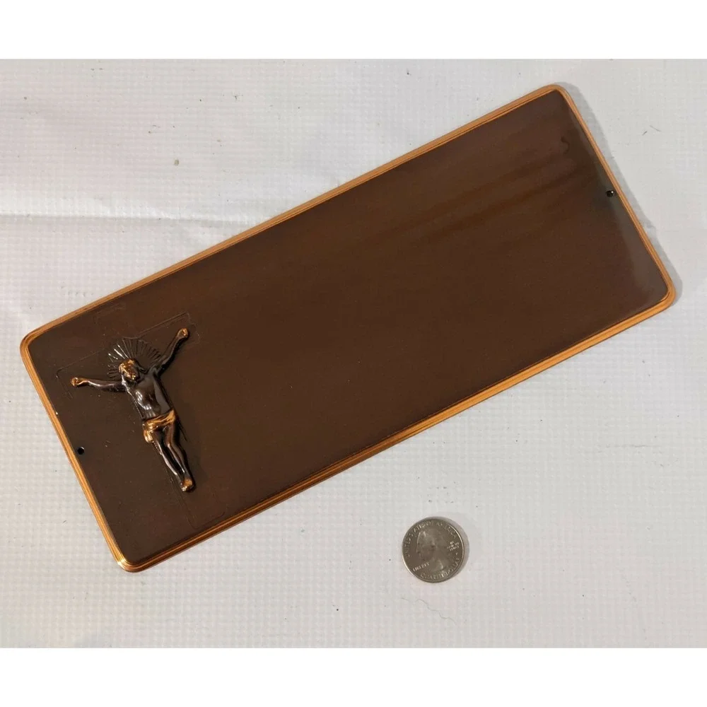 Antique Crucifix INRI Jesus Christian Coffin Casket Funeral Plaque Metal Brass